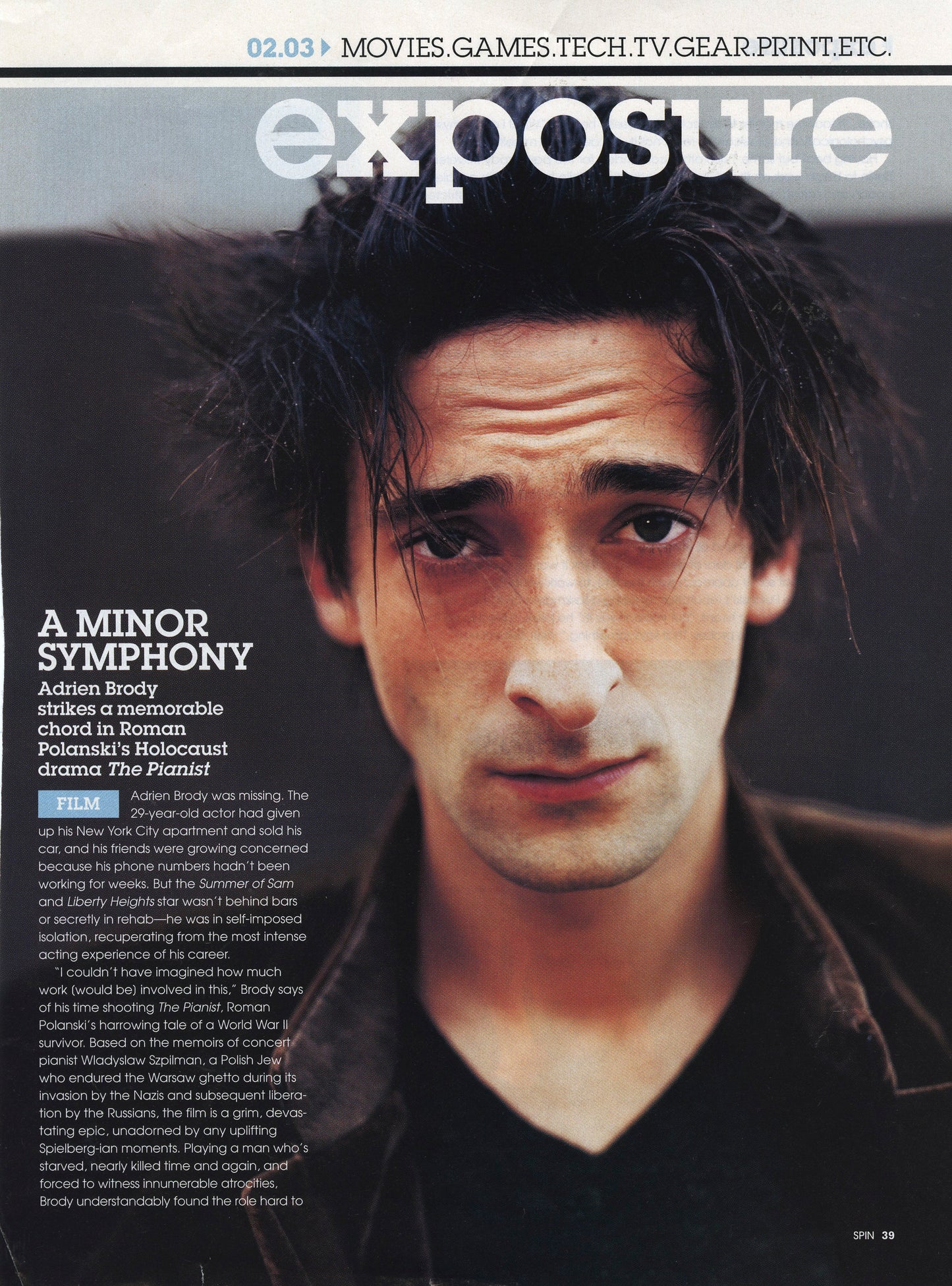 Adrian Brody, Spin Magazine (Type 55 Polaroid)